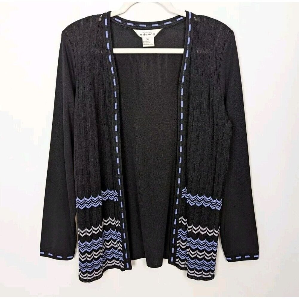 EXCLUSIVELY MISOOK XL Pointelle Zig Zag Chevron Knit Open Jacket Top Cardigan